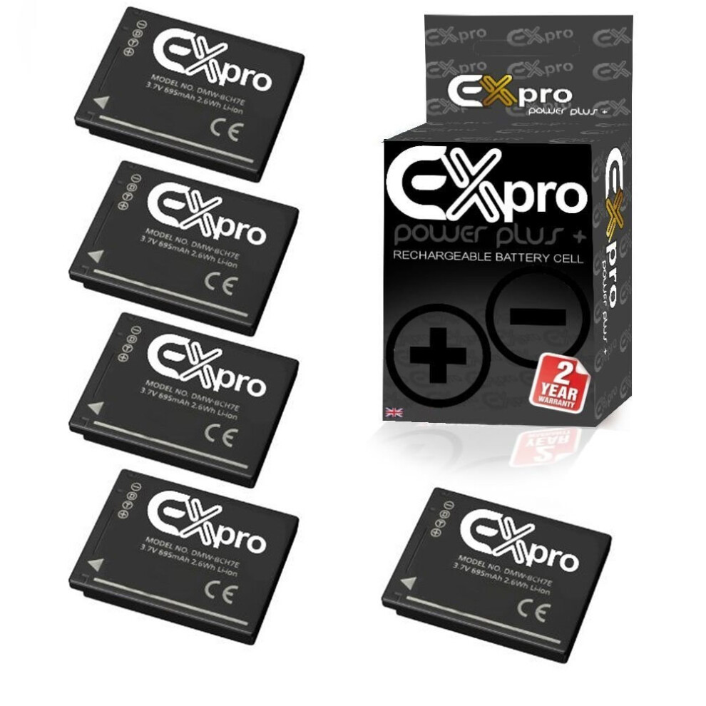 5X Ex-Pro Battery Dmw-Bch7e For Panasonic Lumix Dmc-Fp1 Fp2 Fp3 Ft10 Ts10 5055329071373