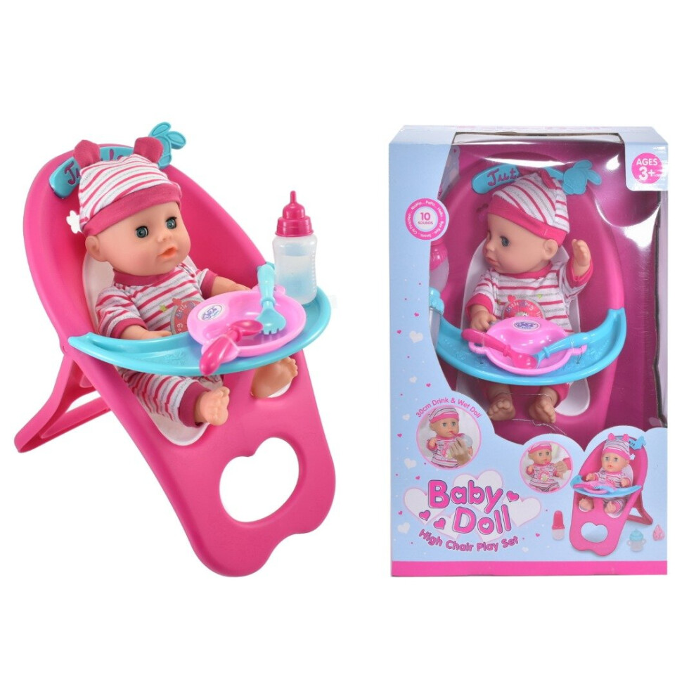 Kandy Toys 30Cm Baby Doll High Chair Playset