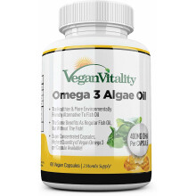 Vegan Omega 3 Algae Oil from Vegan Vitality: 400mg DHA Per Capsule. 60 Capsules, 2 Months Supply. Pure Plant Based Vegetarian Vitamins