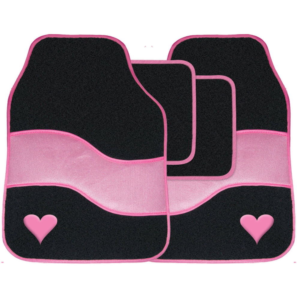 Pink Car Mat Set Heart Carpet Universal Fit 4 66 cm x 43 x 1 cm, Black - Image 2