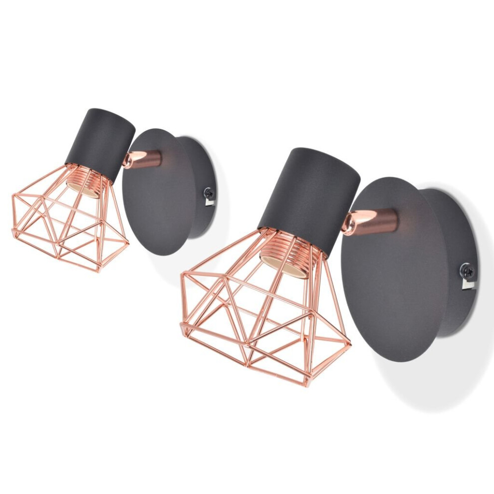 vidaXL 2x Wall Lamp E14 Black and Copper Ceiling Spot Light Lighting Fixture