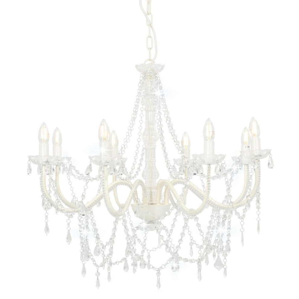 vidaXL Chandelier with Crystal Beads 8x E14 Bulbs White Ceiling Lamp Hallway