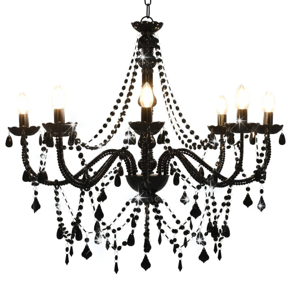 vidaXL Chandelier with Beads Black 8xE14 Bulbs Hanging Lamp Pendant Light