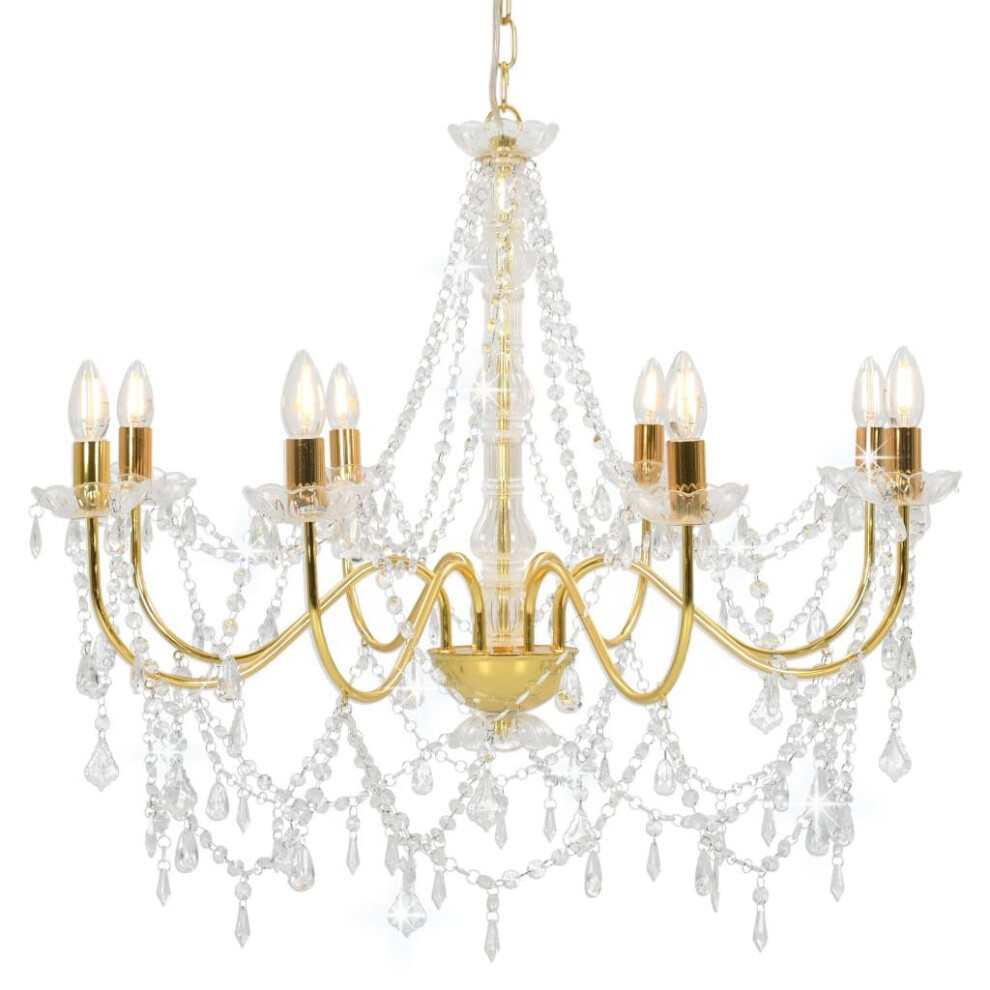 Vidaxl Chandelier With Crystal Beads 8X E14 Bulbs Ceiling Lamp Hallway Golden
