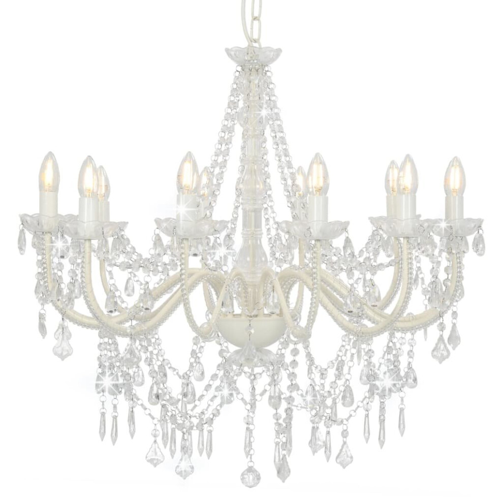 Vidaxl Chandelier With Crystal Beads 12X E14 Bulbs Ceiling Lamp Hallway White
