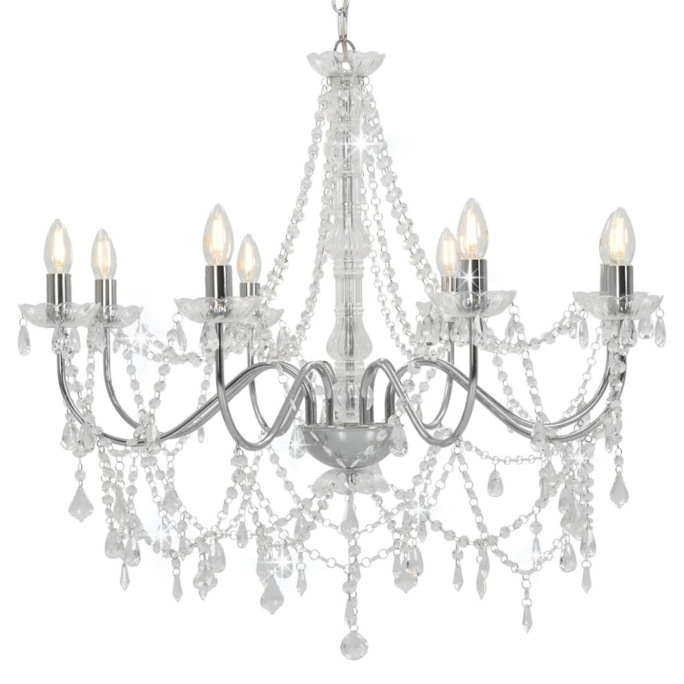 vidaXL Chandelier with Crystal Beads 8x E14 Bulbs Silver Ceiling Lamp Hallway