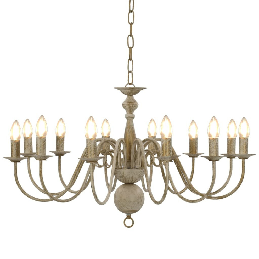 Vidaxl Antique White Chandelier, 12-Bulb E14 Pendant Lamp, 80X45 Cm, Metal Hanging Fixture - Bulbs Not Included (281620)