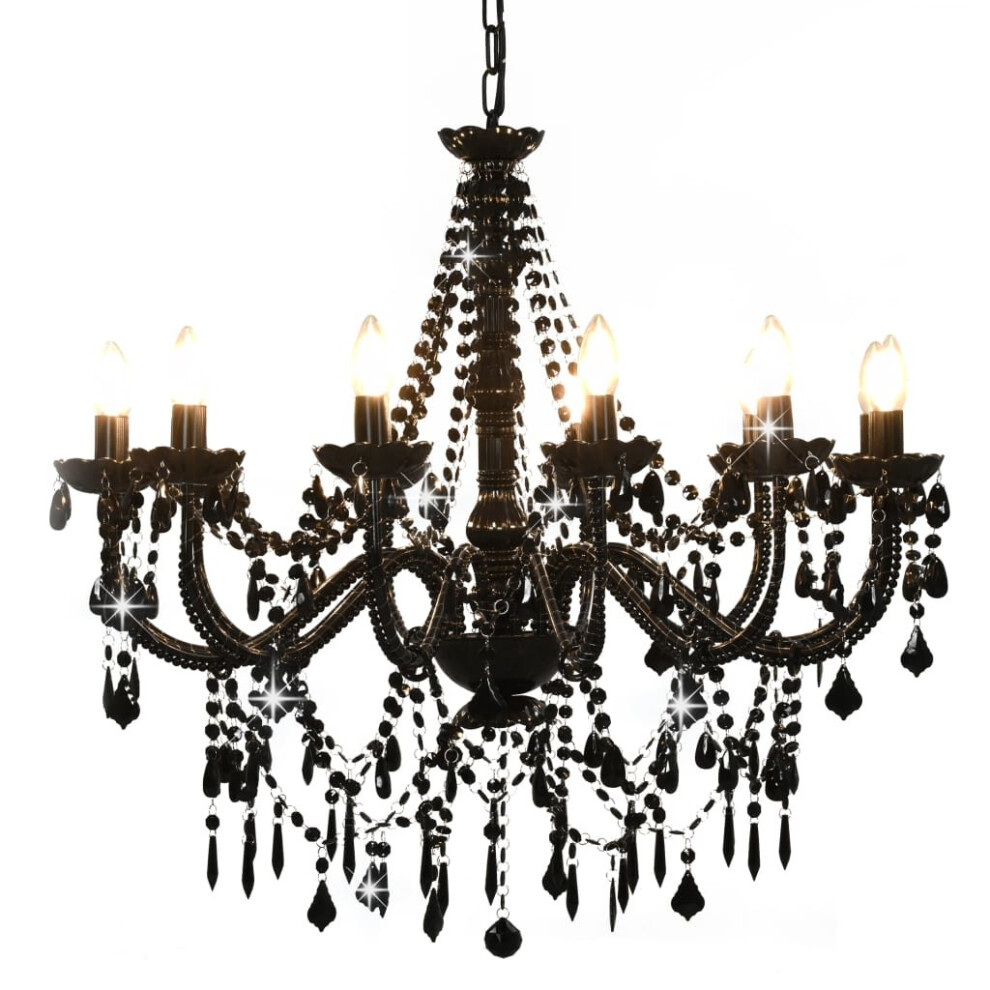 Vidaxl Chandelier With Crystal Beads 12X E14 Bulbs Ceiling Lamp Hallway Black