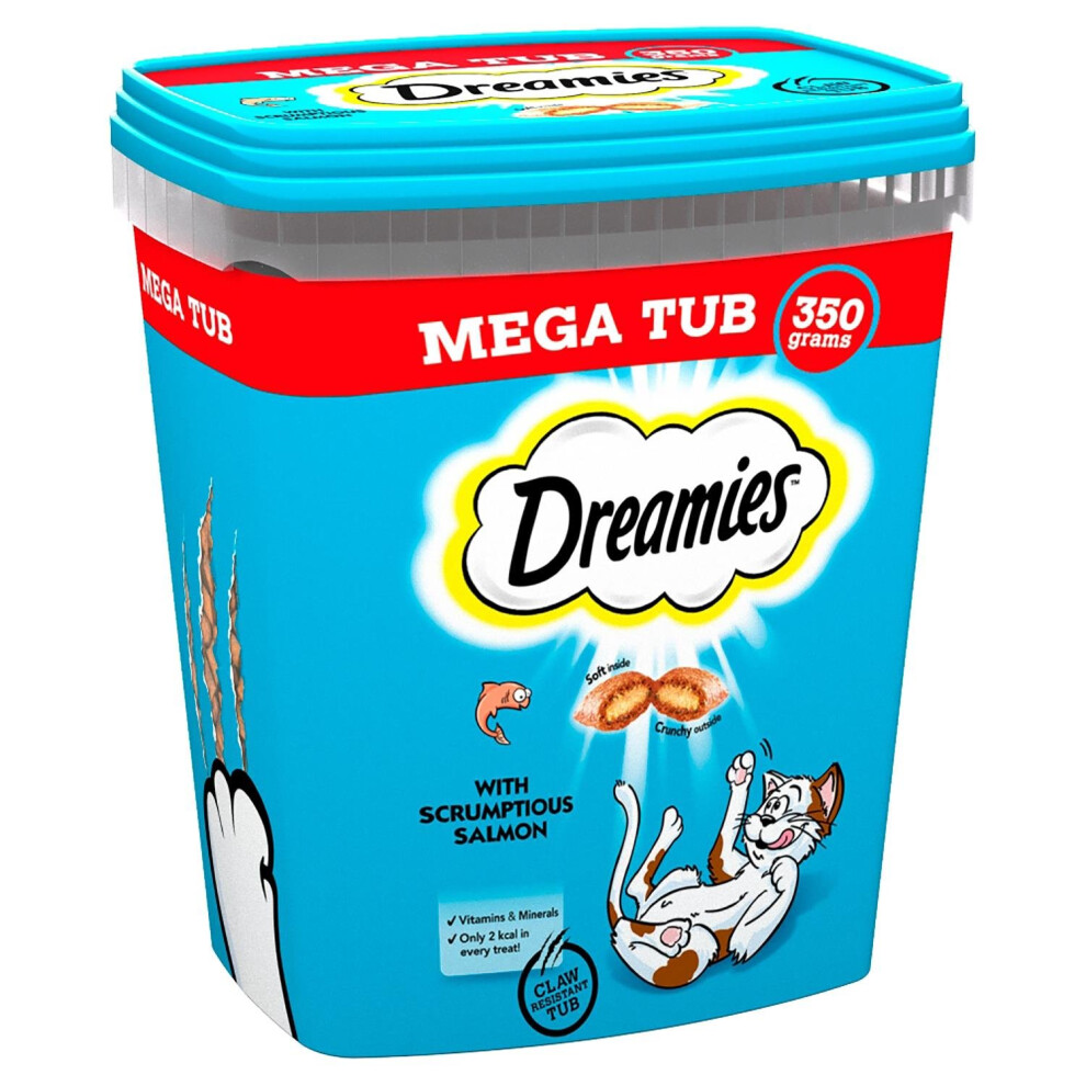 Dreamies Adult 1+ Cat Treats With Salmon 700g (2x350g Tubs) Cat Biscuit