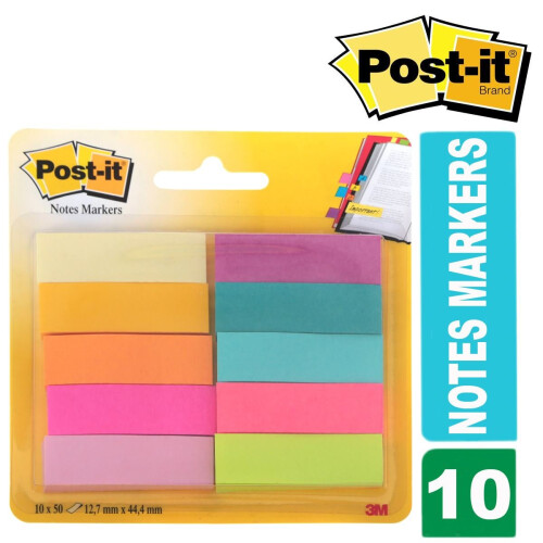 Post-it 670-10AB Notes Markers Assorted Colours 12.7 x 44.4mm Pack Of 10 Pads