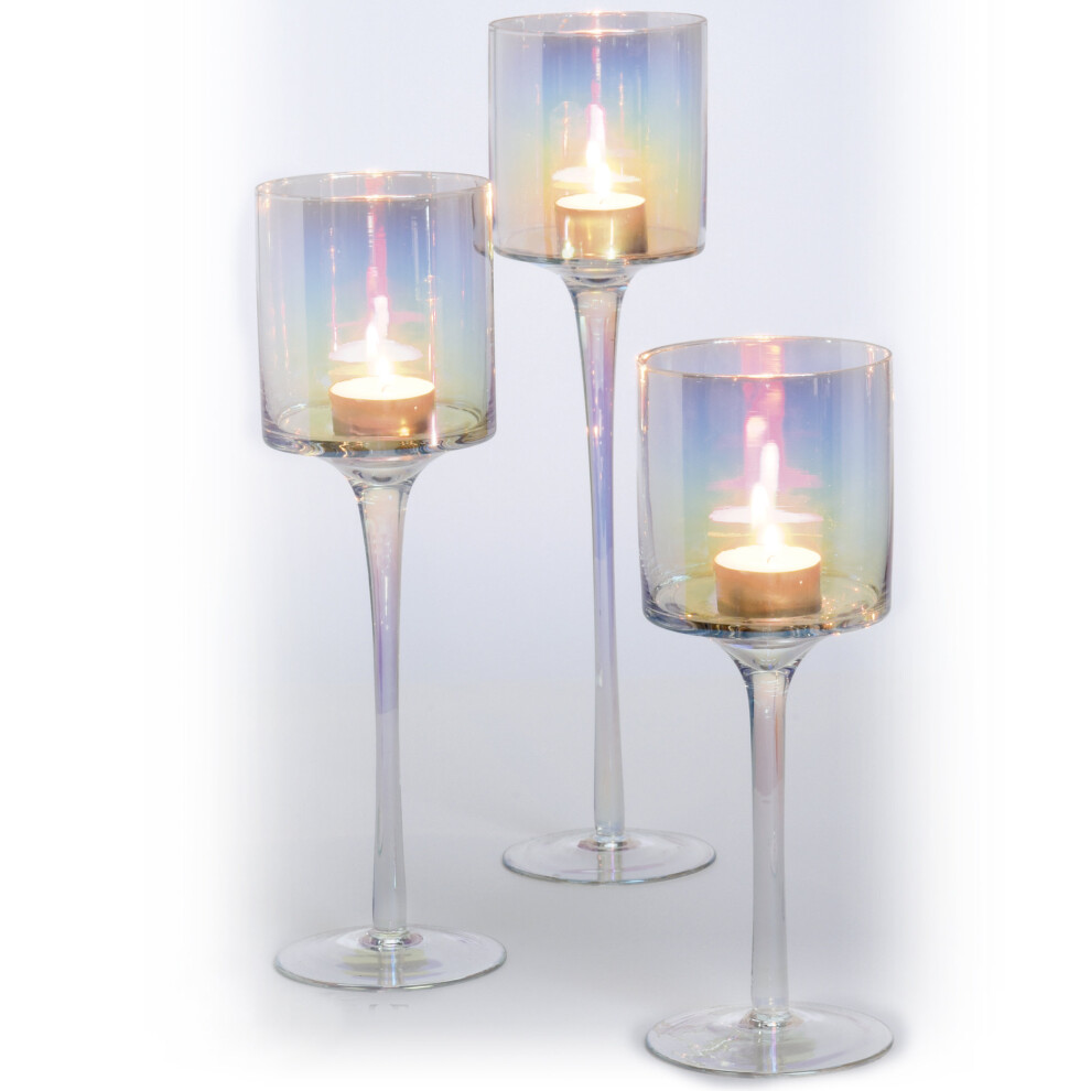 (Iridescence) 3 Candle Sticks Tea Light Tall Holders