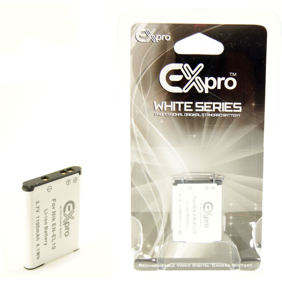Ex-Pro Replacement Battery En-El19 Enel19 For Nikon Coolpix Cameras White 5055329084410