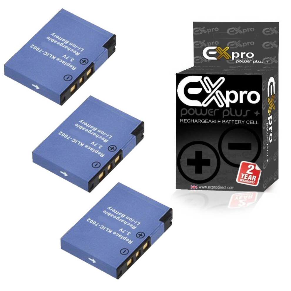 3 X Ex-Pro Camera Battery Klic-7002 Klic7002 For Kodak Easyshare V530 V603 5055329076125