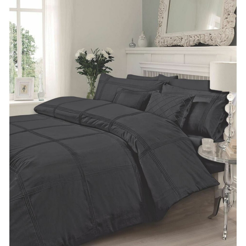 (Black, King) Luxury Hamlet Duvet Quilt Cover Bedding Set With Pillowcases