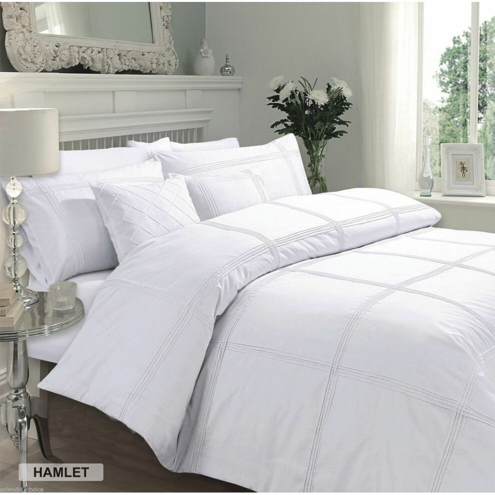 (White, Double) Luxury Hamlet Duvet Quilt Cover Bedding Set With Pillowcases