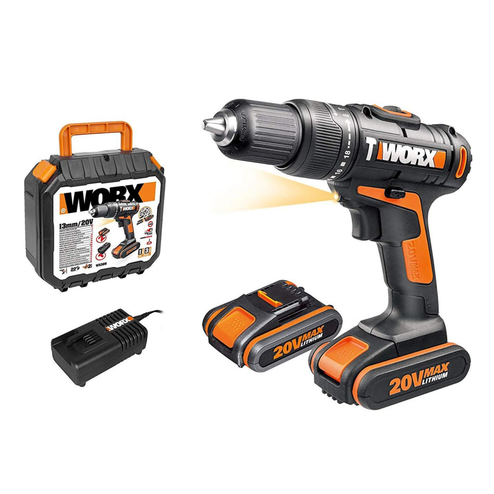 Worx WX386 20v Cordless Impact Drill Lithium-Ion Battery & Case Black/Orange