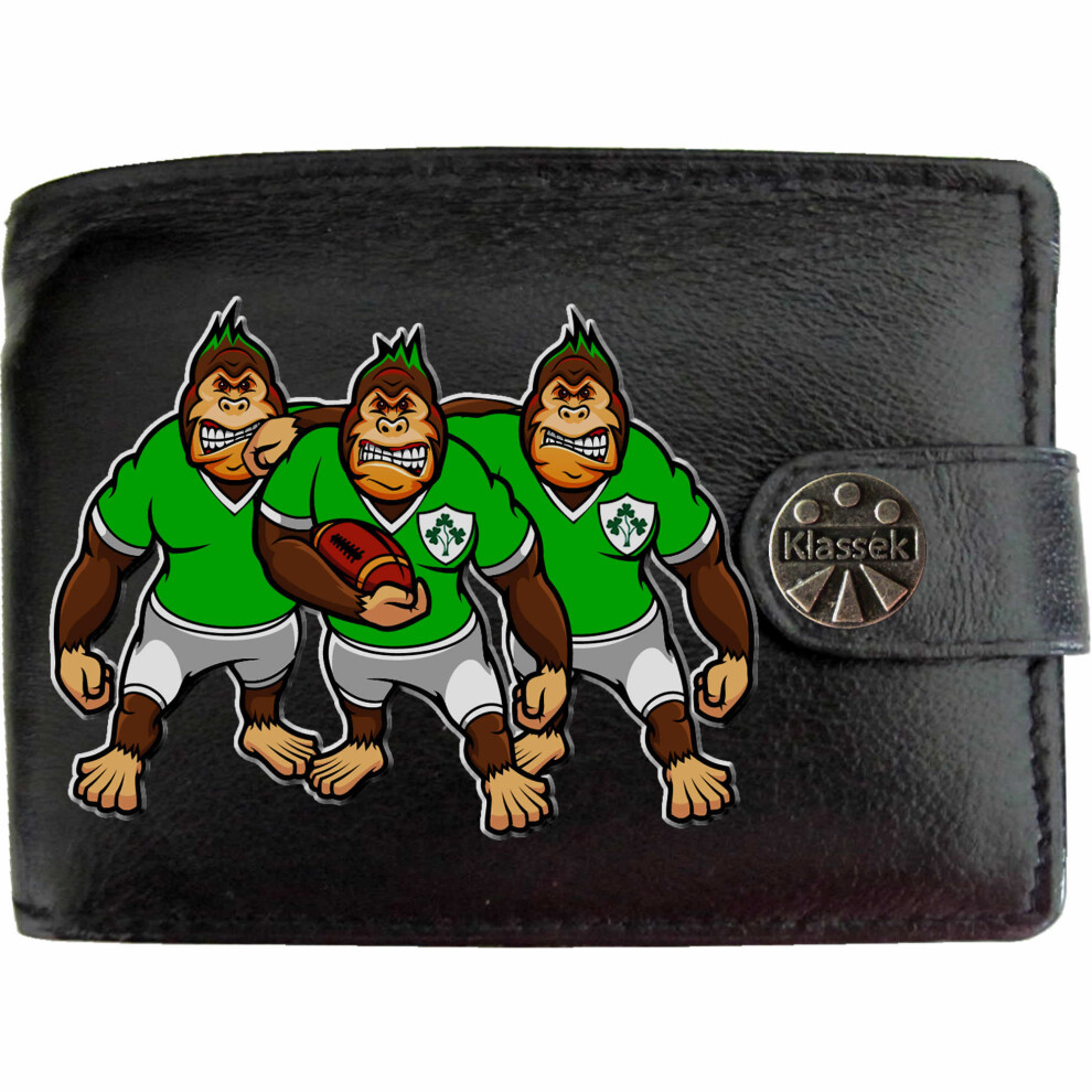 (Standard) Ireland Rugby Shirt Gorilla Team Mens Wallet Chain Leather Coin Pocket Klassek RFID Blocking Credit Card Slots and Metal Gift Box