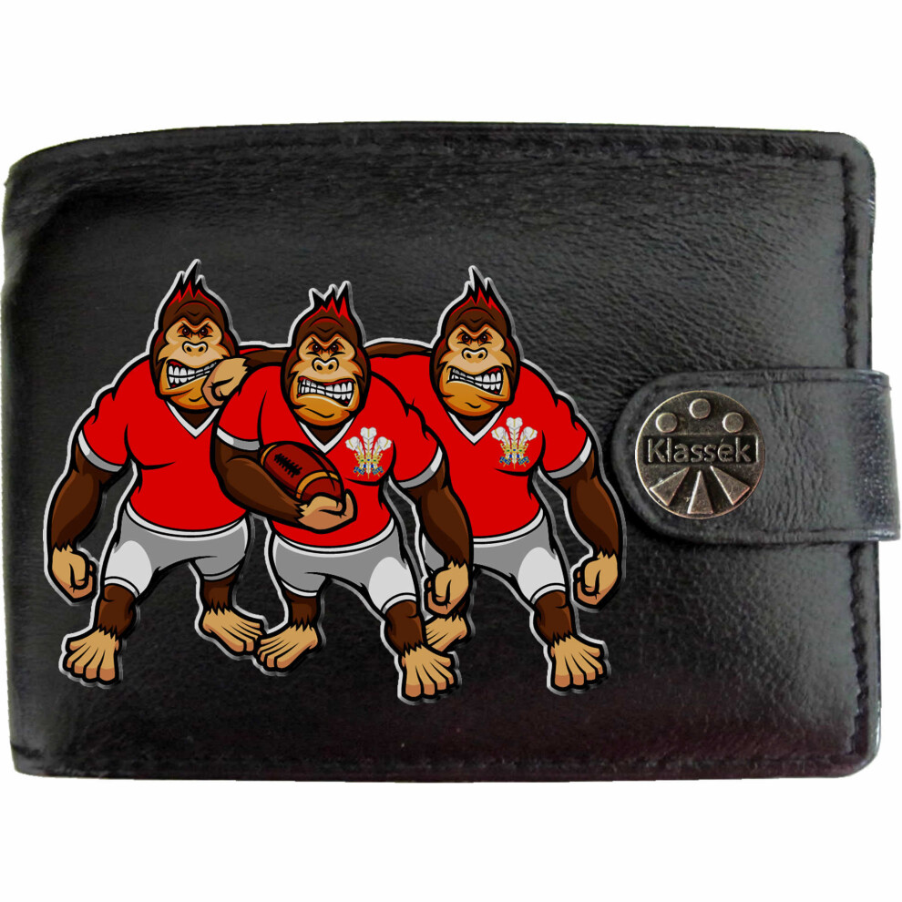 (Standard) Wales Rugby Shirt Gorilla Team Mens Wallet Chain Leather Coin Pocket Klassek RFID Blocking Credit Card Slots and Metal Gift Box