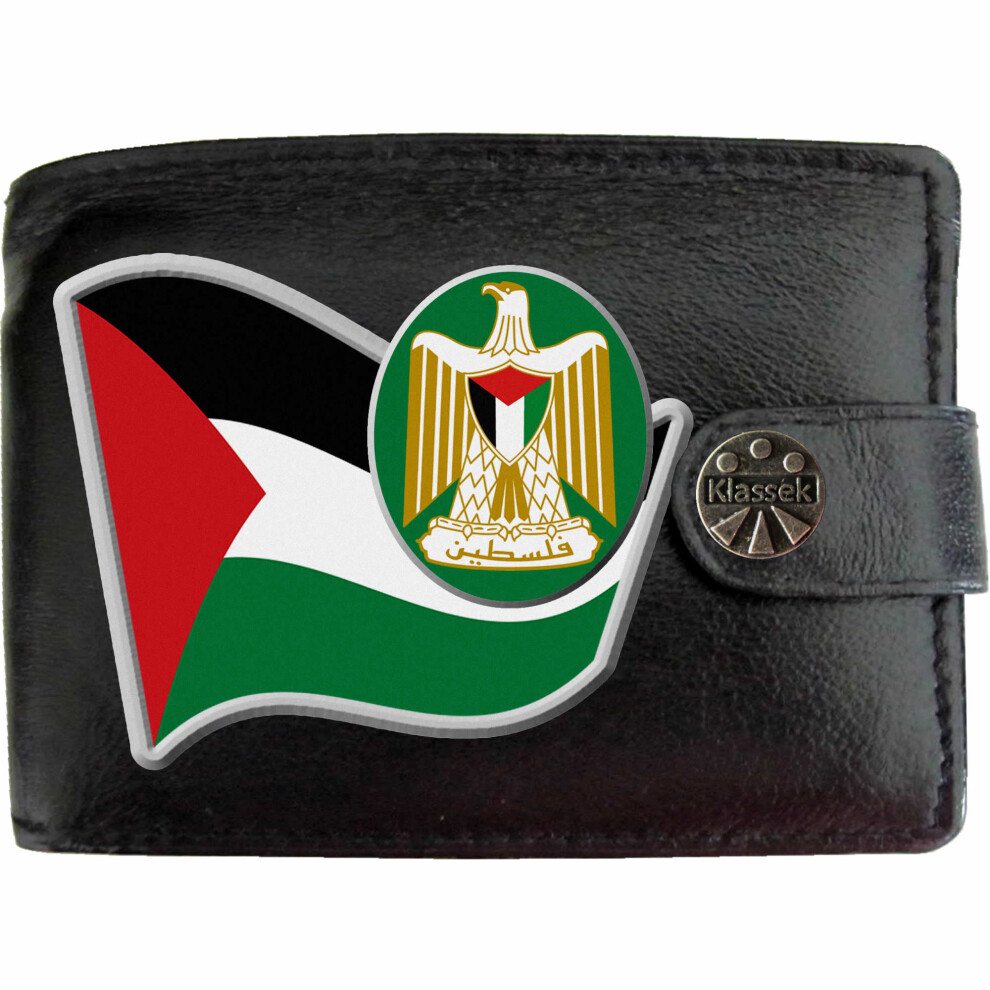 (Standard) Palestine Flag PALESTINIAN Map Mens Wallet Chain Leather Coin Pocket Klassek RFID Blocking Credit Card Slots and Metal Gift Box