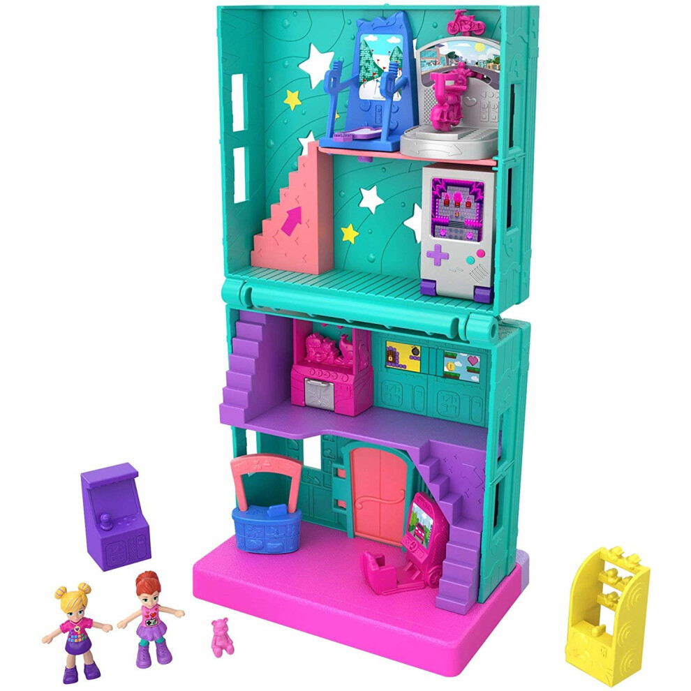 Polly Pocket Pollyville Arcade Playset Gfp41 - 4-Floor Interactive Arcade With Polly & Lila Dolls, Moving Games, Connects To Pollyville Stores