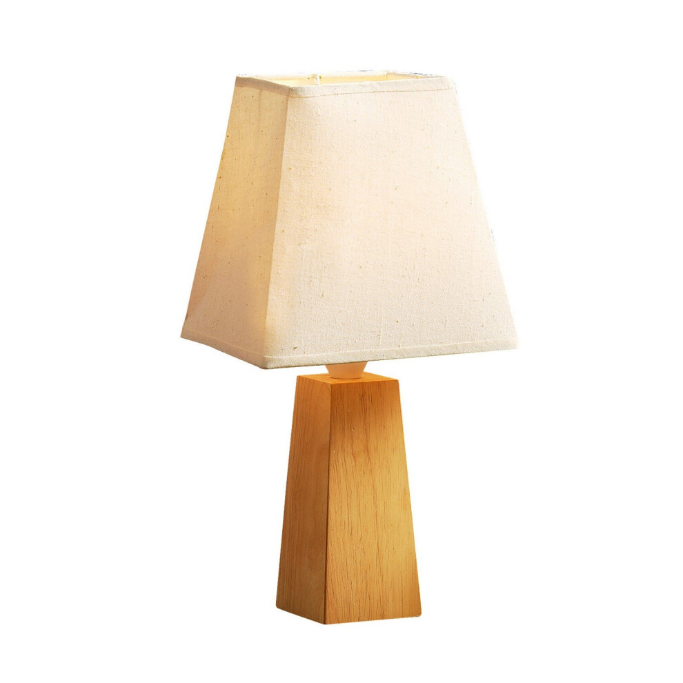 Hevea Rubber Wood Square Cone Table Lamp Cream Shade Living Room Bedroom Desk