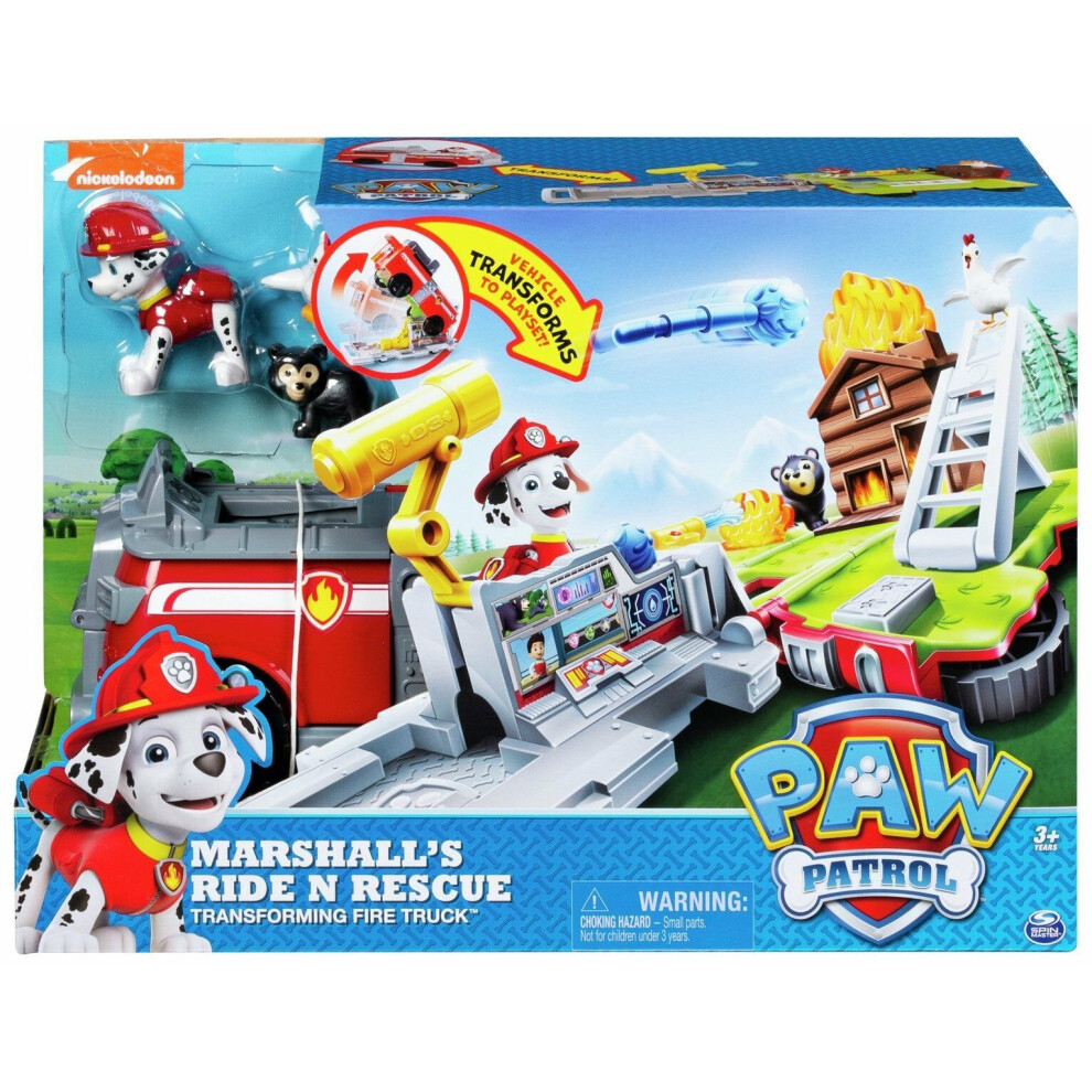 New Spin Master Paw Patrol Marshall Ride N Rescue Transforming Fire Truck Vehicle Set
