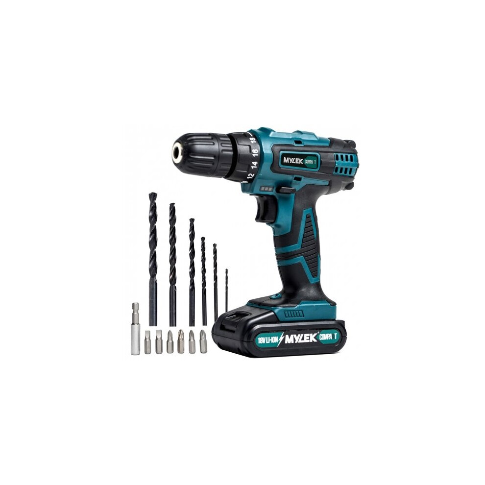 (Green) MYLEK LI-ION 18V Cordless Drill & Drill Bits