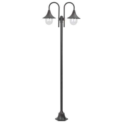 vidaXL Garden Post Light E27 220cm Aluminium 2-Lantern Bronze Outdoor Lamp