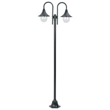 vidaXL Garden Post Light E27 220cm Aluminium 2-Lantern Dark Green Outdoor Lamp