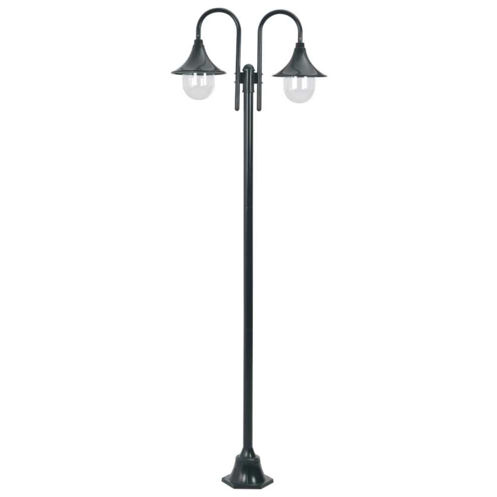 vidaXL Garden Post Light E27 220cm Aluminium 2-Lantern Dark Green Outdoor Lamp