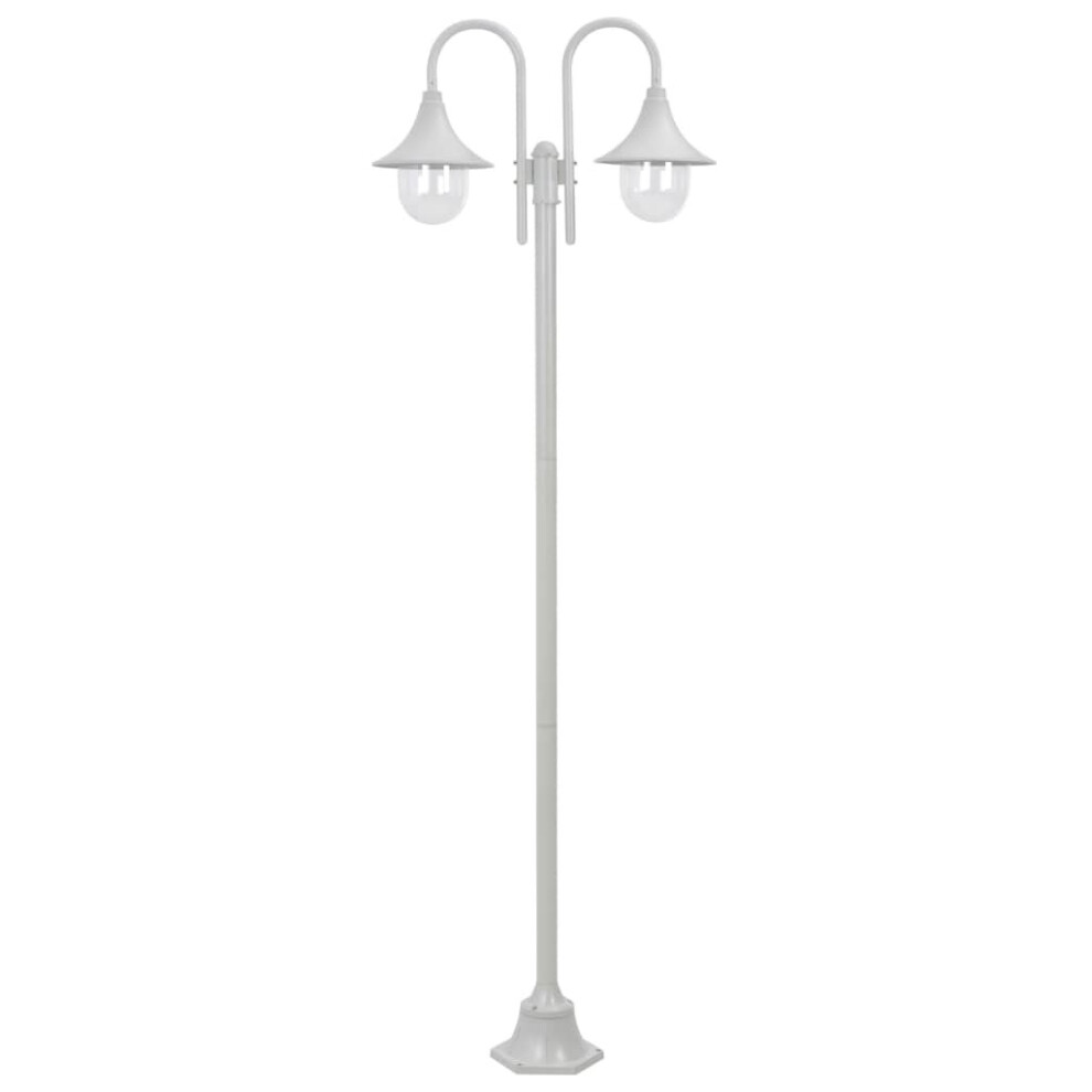 vidaXL Garden Post Light E27 220cm Aluminium 2-Lantern White Outdoor Lamp