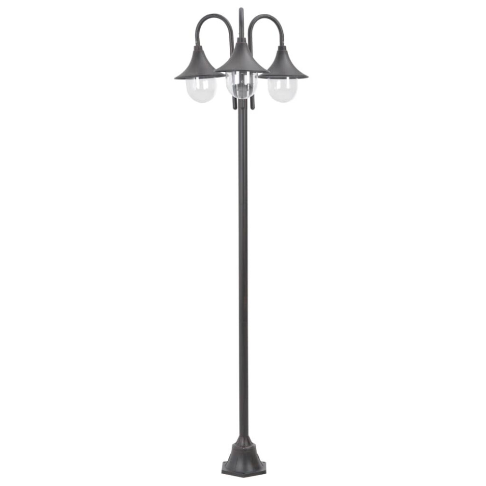 vidaXL Garden Post Light E27 220cm Aluminium 3-Lantern Bronze Outdoor Lamp