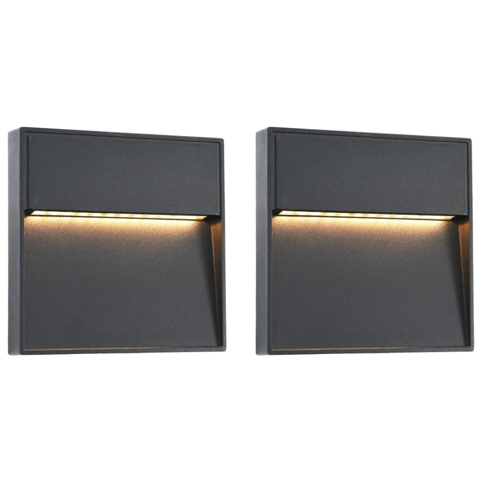 vidaXL 2x Outdoor LED Wall Lights 3W Black Square Garden Patio Lighting Lamp