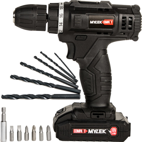 MYLEK 15pc Mylek 18V Cordless Drill Set