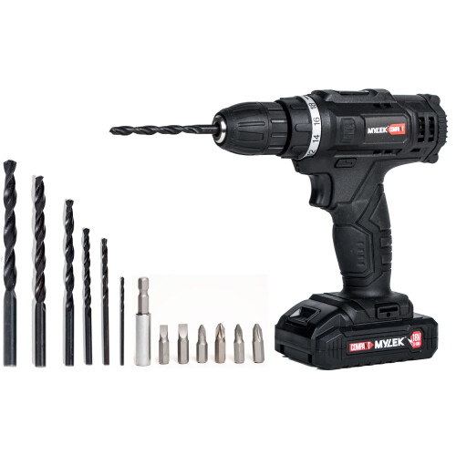 MYLEK 15pc Mylek 18V Cordless Drill Set 1