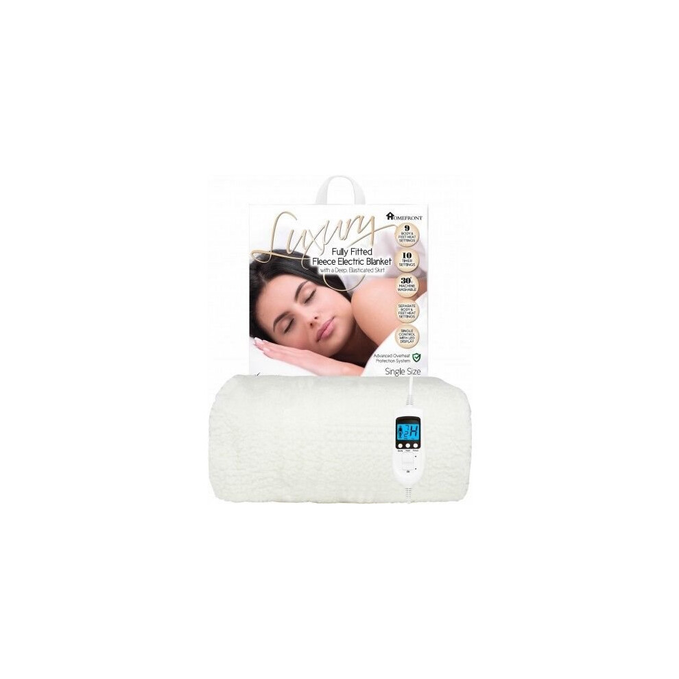 Homefront White (Fleece, Single) Heated Electric Blanket Machine Washable