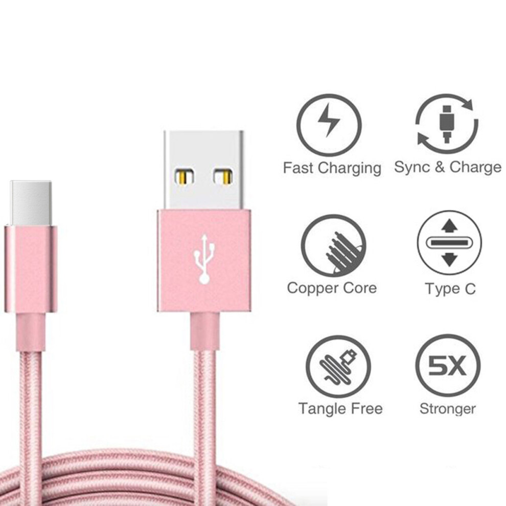 (1 Metre (3ft), Rose Gold) 1M (3FT) 2M (6FT) 3M (10FT) Nylon Braided Type C Fast Charger USB Cable 2A Faster Charging Data Sync Extra Long USB-C For Samsung Galaxy S10 Plus S10e