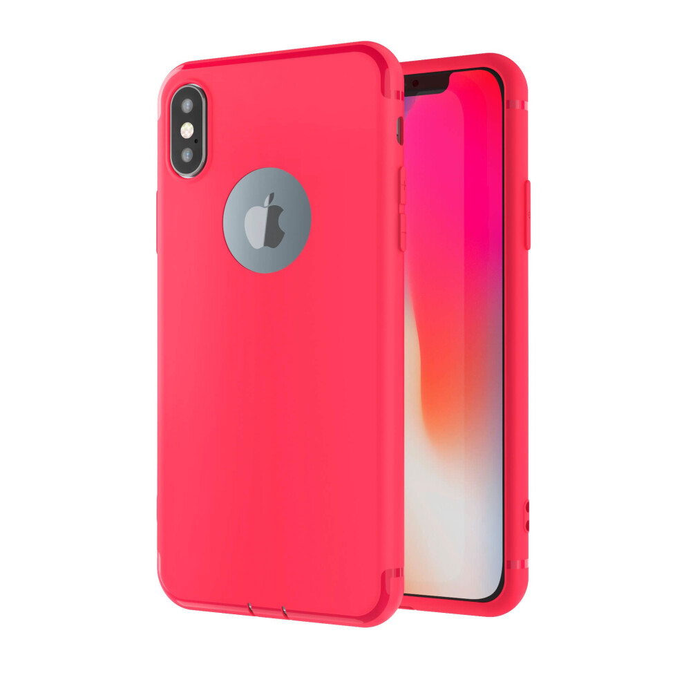 (Apple iPhone X, Red) New Ultra Thin Slim Silicone Rubber TPU Soft Matte Phone Case Cover + Free Film Screen Protector For Apple iPhone X XS MAX 8 Plus 7 6 6s Se 5s 5