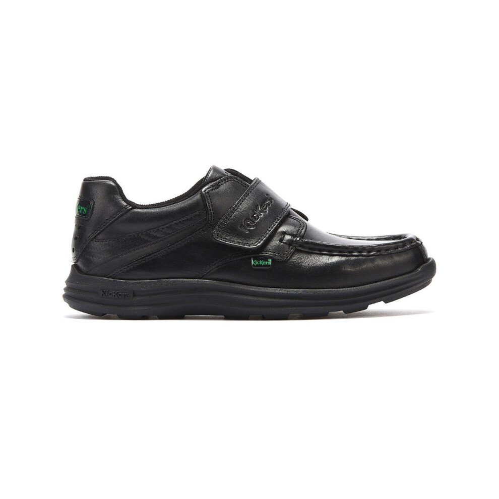 (UK 3) Kickers Reasan Strap Youth Black Leather Shoes-UK 3 / EU 36