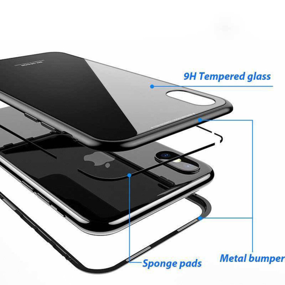 apple-iphone-8-plus--transparent-black--magnetic-adsorption-case-metal-tempered-glass-back-magnet-absorption-protective-cover-transparent-bumper-clear---for-apple-iphone-x-xs-8-plus-7-6-6s