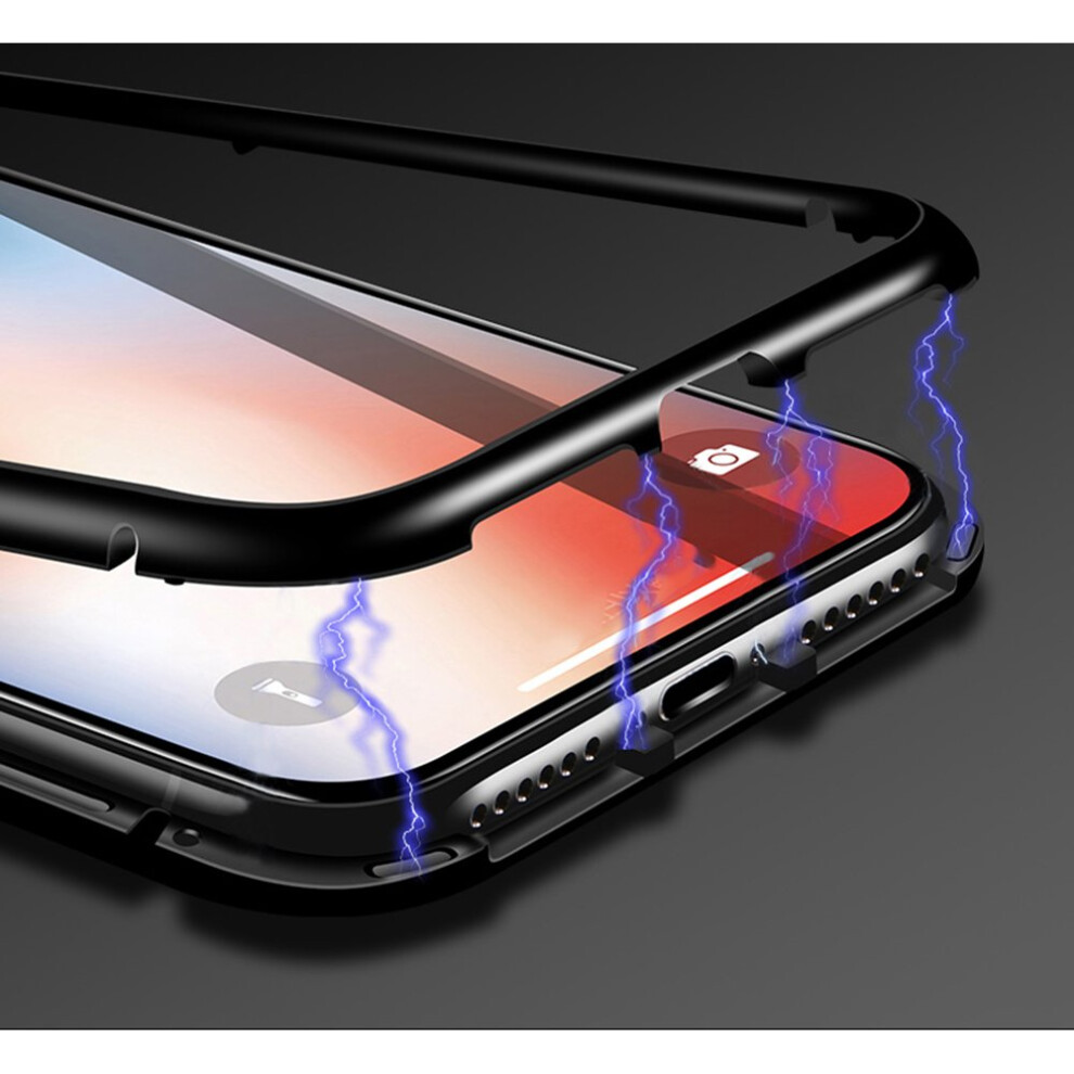 apple-iphone-8-plus--transparent-black--magnetic-adsorption-case-metal-tempered-glass-back-magnet-absorption-protective-cover-transparent-bumper-clear---for-apple-iphone-x-xs-8-plus-7-6-6s