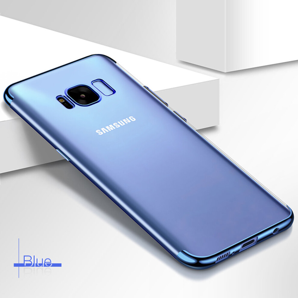 (Samsung Galaxy A6 2018, Blue) Ultra Thin Slim Shockproof Silicone Rubber Clear Transparent Gel TPU Soft Case Cover + Screen Protector For Samsung Galaxy S9 Plus S8 S7 edge Note 9 8