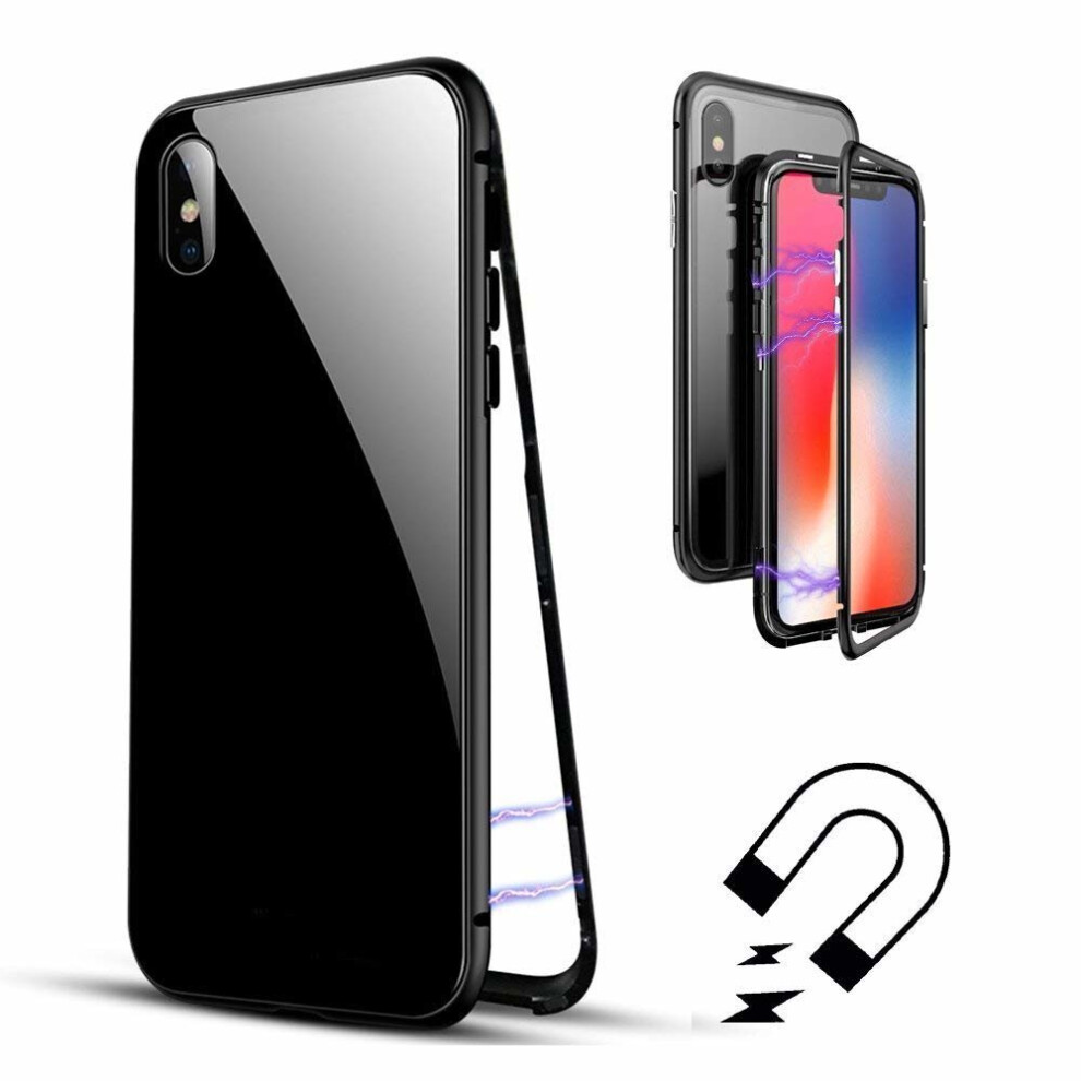apple-iphone-8-plus--black--magnetic-adsorption-case-metal-tempered-glass-back-magnet-absorption-protective-cover-transparent-bumper-clear---for-apple-iphone-x-xs-8-plus-7-6-6s