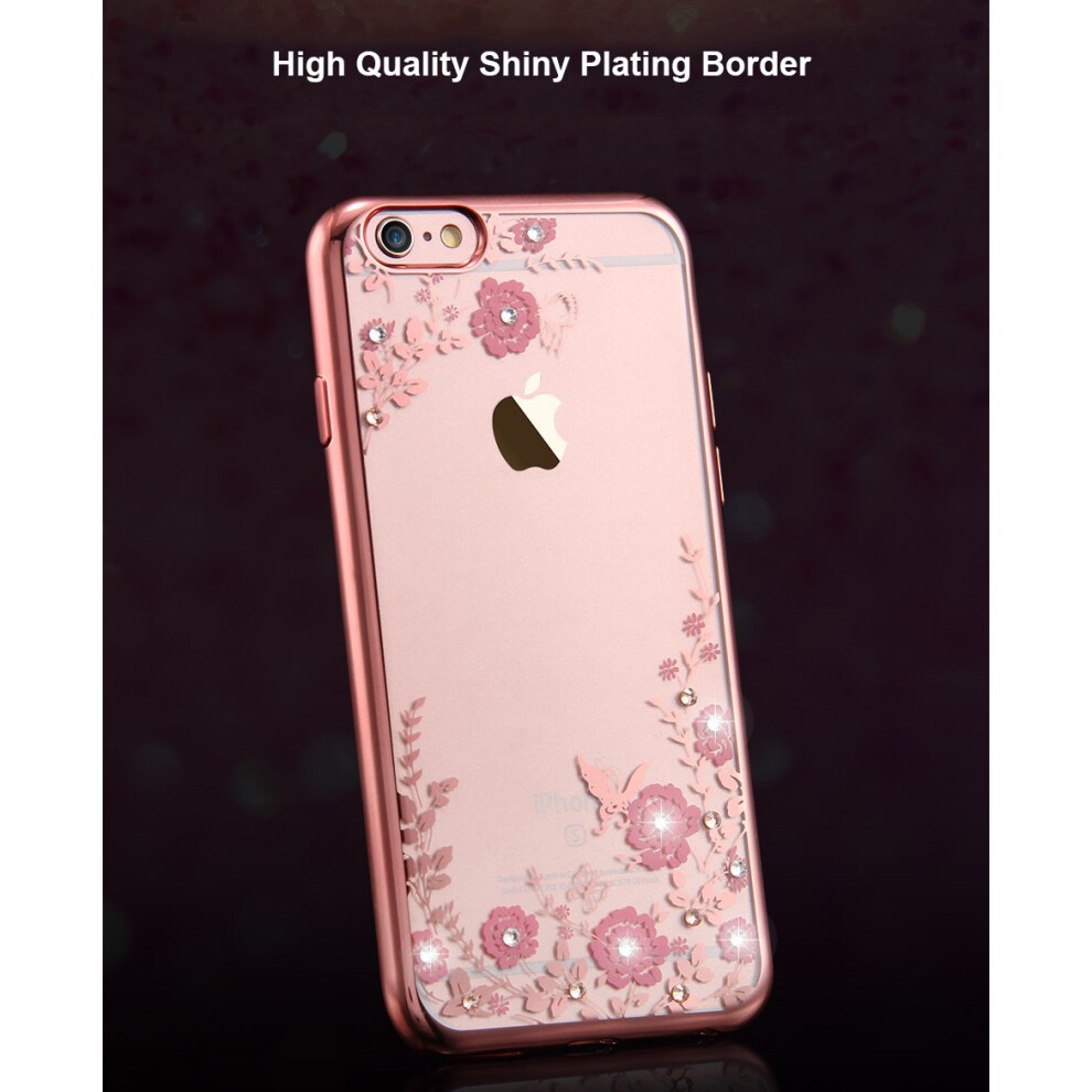 apple-iphone-6s--rose-gold--flower-bling-crystal-diamonds-plating-soft-tpu-cover-case-glitter-silicon-shockproof---screen-protector-for-apple-iphone-x-xr-xs-max-8-plus-7-6-6s