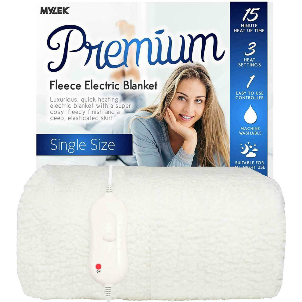 (Fleece, Single) Mylek Heated Electric Blanket Machine Washable