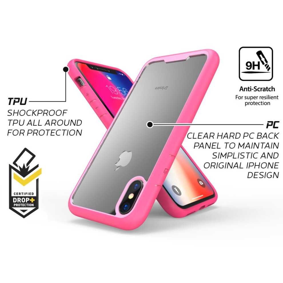 apple-iphone-xs--pink--new-transparent-clear-ultra-thin-slim-back-case-tough-armor-hard-pc-phone-cover---screen-protector-for-apple-iphone-x-xr-xs-max-8-plus-7-6-6s-se-5s-5