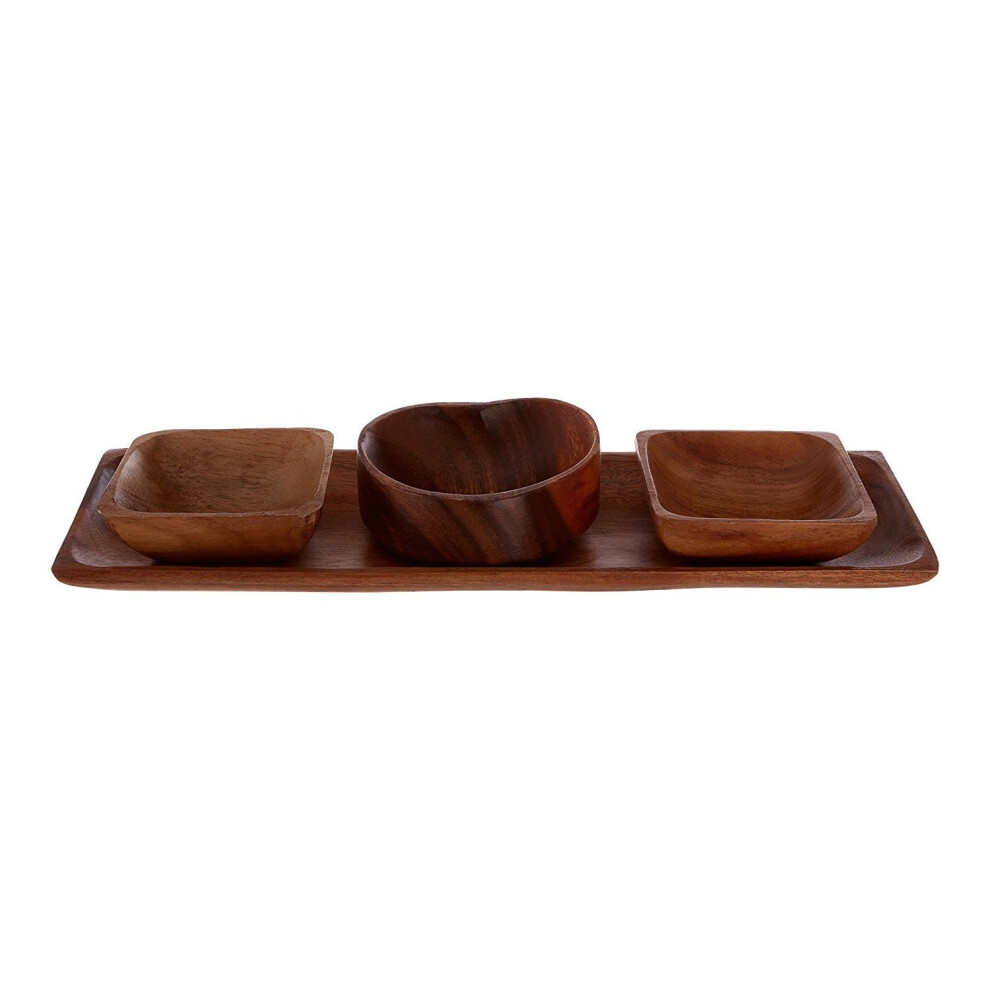 Premier Housewares Socorro Acacia 3Pc Wood Wooden Serving Snack Food Party Kitchen Dishes On Tray