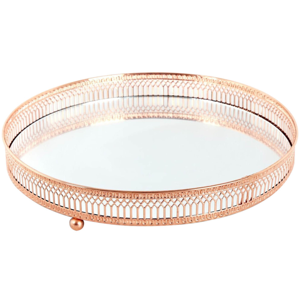 Home Votive Round Tea Light Candle Holder Tray Mirrored Glass Plate Copper