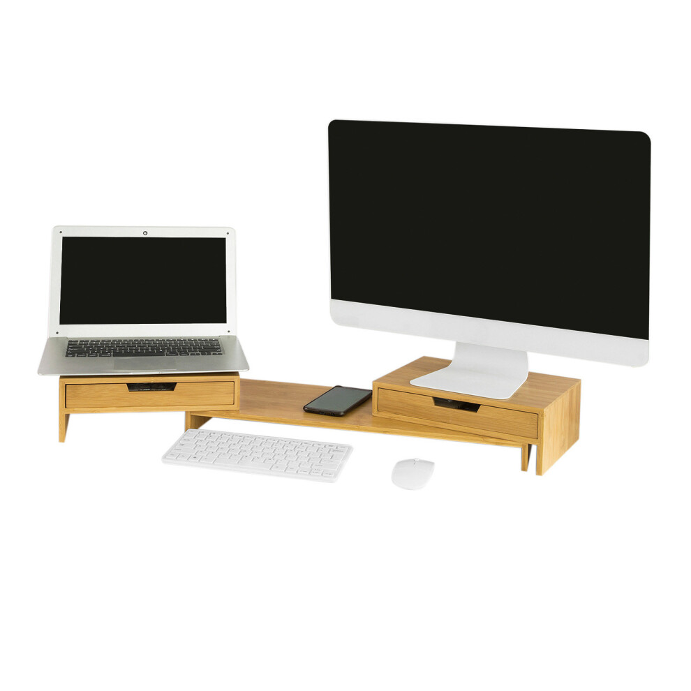 SoBuy® BBF04-N, 2 Drawers Bamboo Monitor Stand Riser Desk Organizer