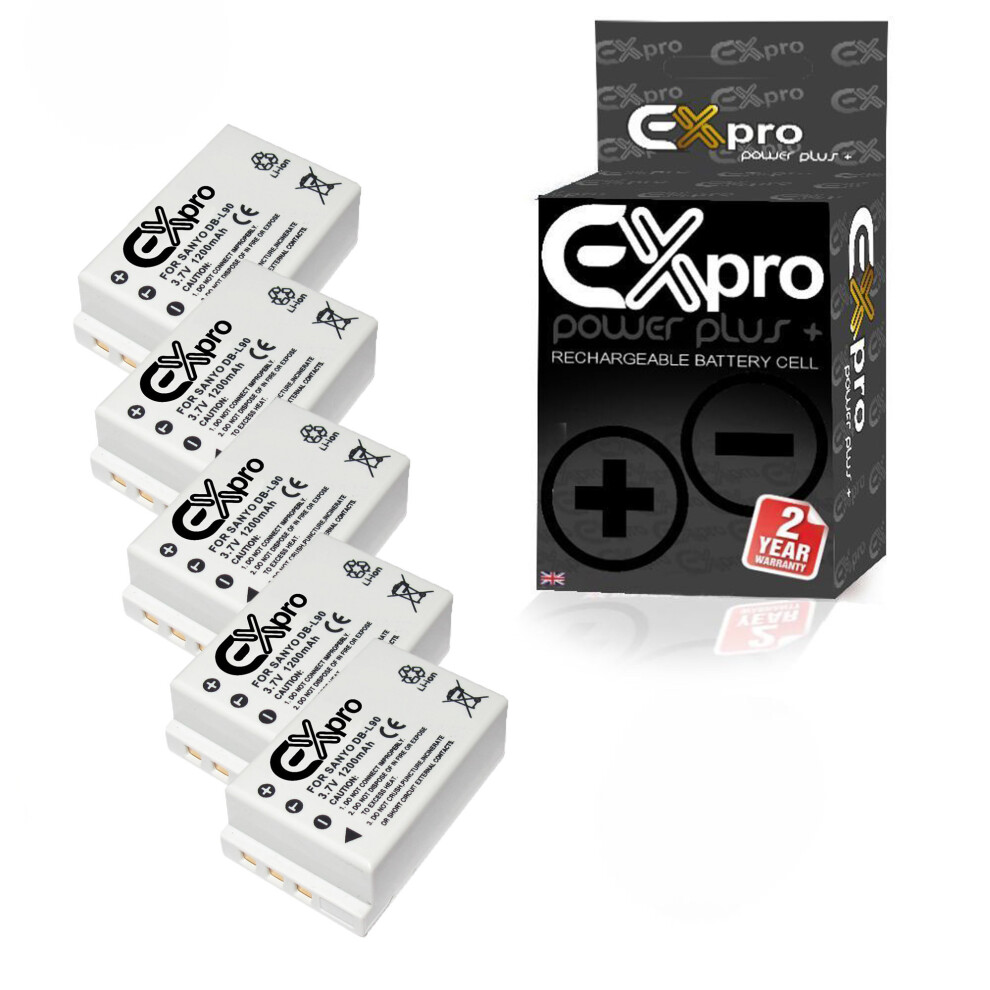Ex-Pro Digital Camera Battery Db-L90b Db-L90 Db L90 For Sanyo [5 Pack] 5055256963598